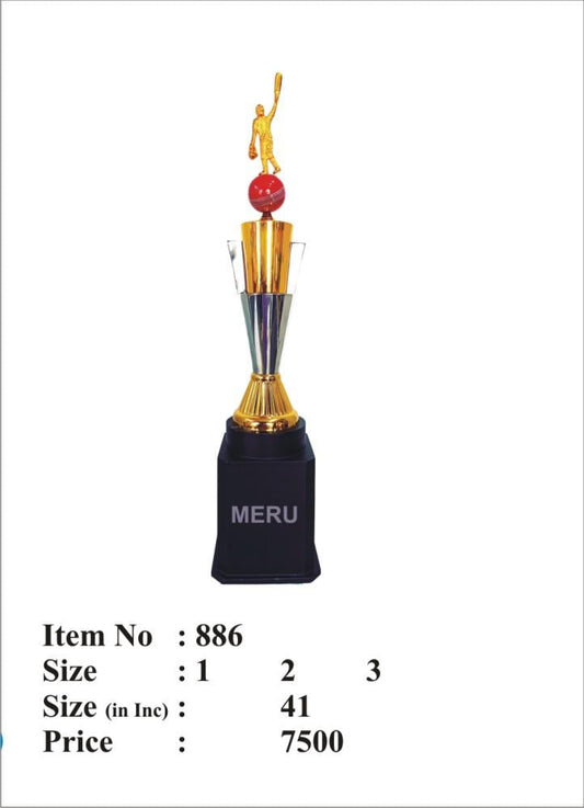 Golden Cricket Cup Trophy - Metal Sports Trophies award for cricket tournaments.