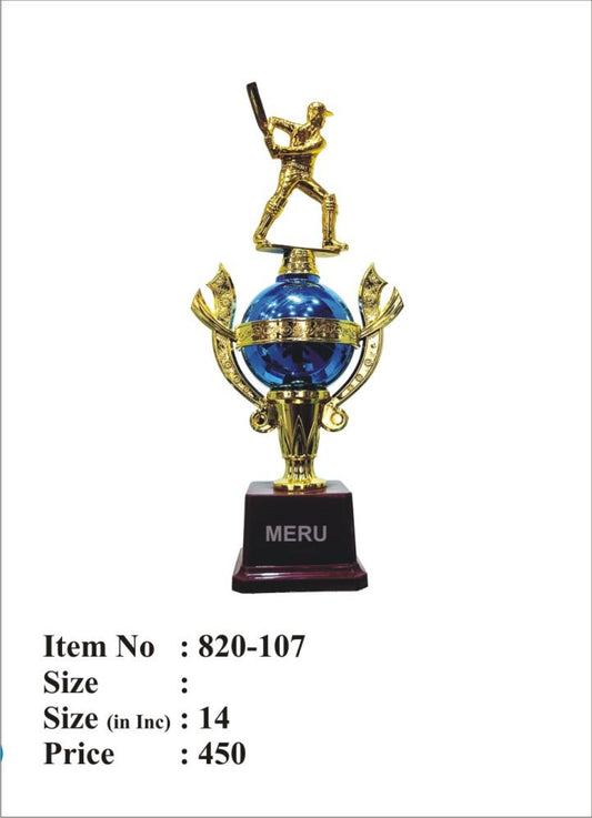 Gold batsman cricket trophy - a beautiful fiber trophy award.