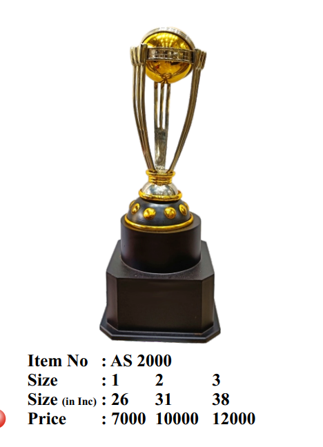 Decorative trophy with gold and black design on a white background