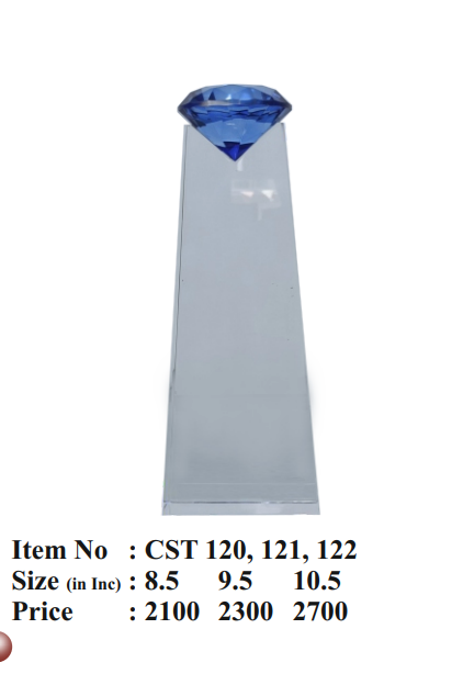 Elegant blue crystal trophy design; perfect for corporate awards and employee recognition.