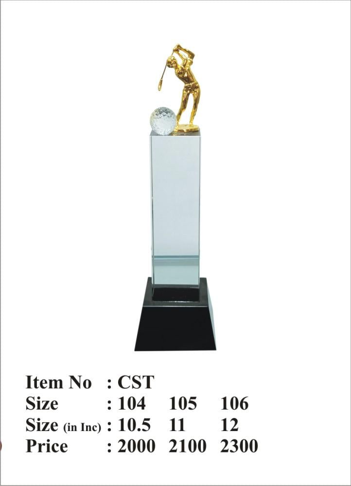 Crystal Golf Trophy award; perfect for sports recognition.