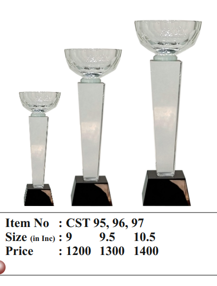 Elegant crystal trophy design; perfect for corporate or academic awards.