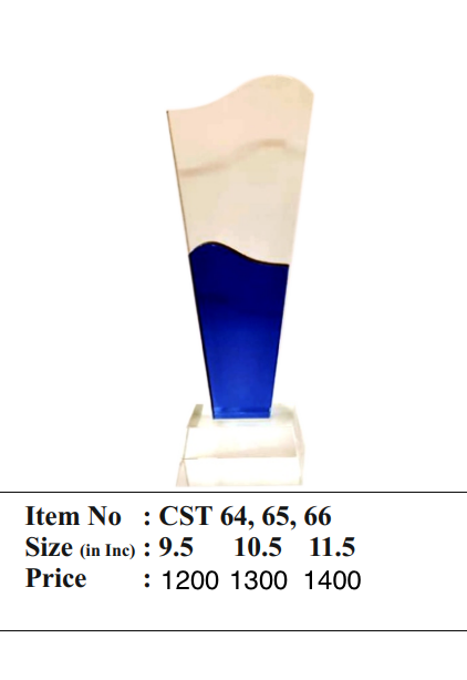 Blue accent crystal trophy.