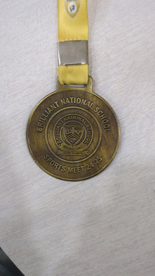 Custom bronze medal with yellow lanyard; perfect for sports awards and recognition.