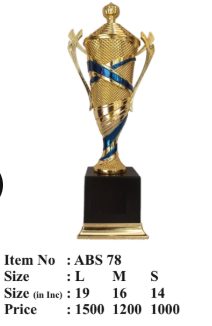 Gold and blue fibre trophy design; perfect for awards ceremonies.