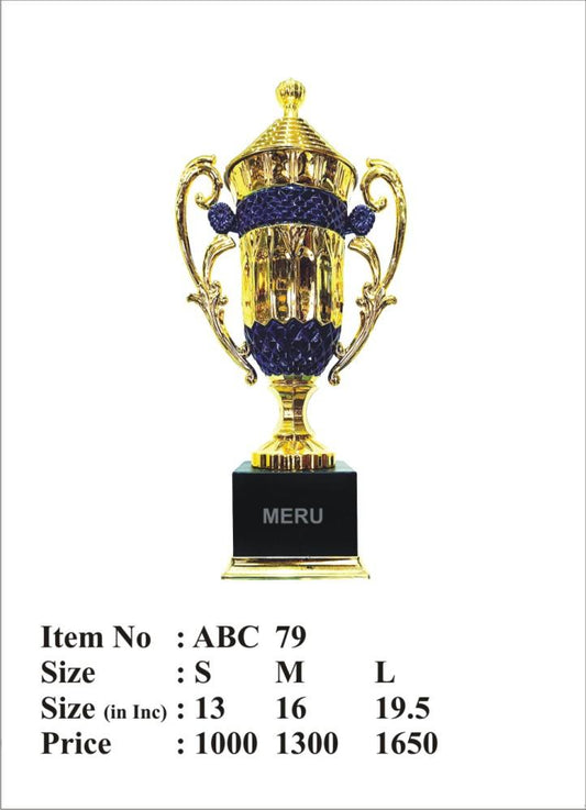 Gold and blue fiber trophy award; perfect for corporate recognition.