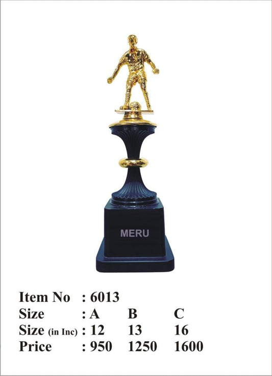 Gold football trophy; ideal for sports awards and recognition.