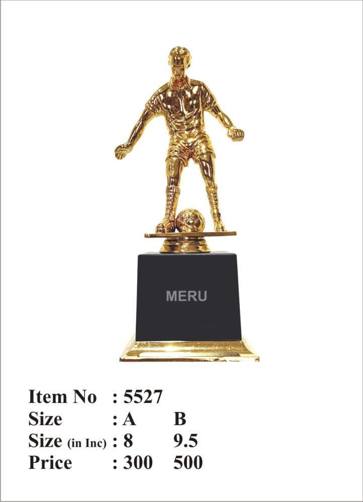 Gold football trophy; ideal for sports awards and recognition; showcasing a dynamic player design.