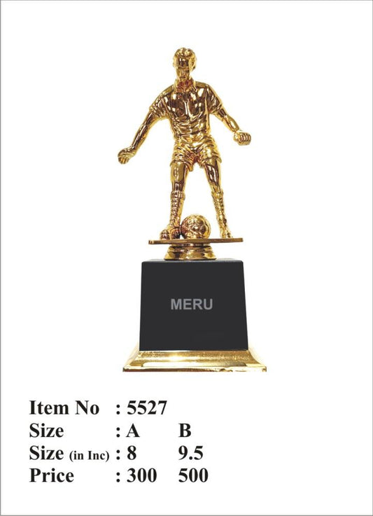 Gold football trophy; ideal for sports awards and recognition; showcasing a dynamic player design.