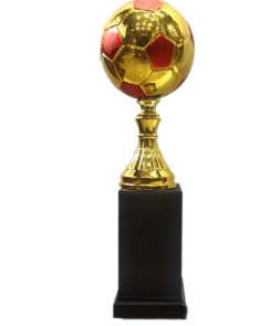 Gold and red football trophy; a perfect fiber trophy award for sports teams.