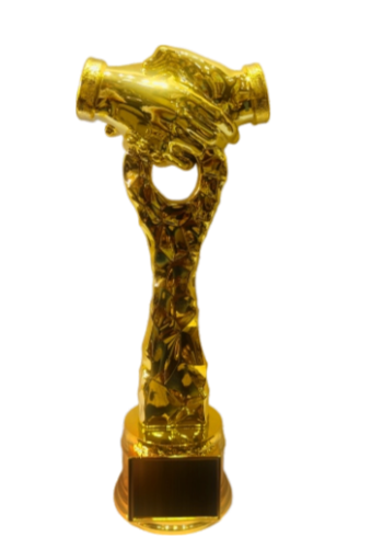 Gold Handshake Fiber trophy showing collaboration