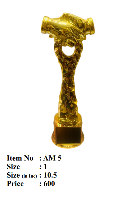 Gold trophy with a unique design on a white background