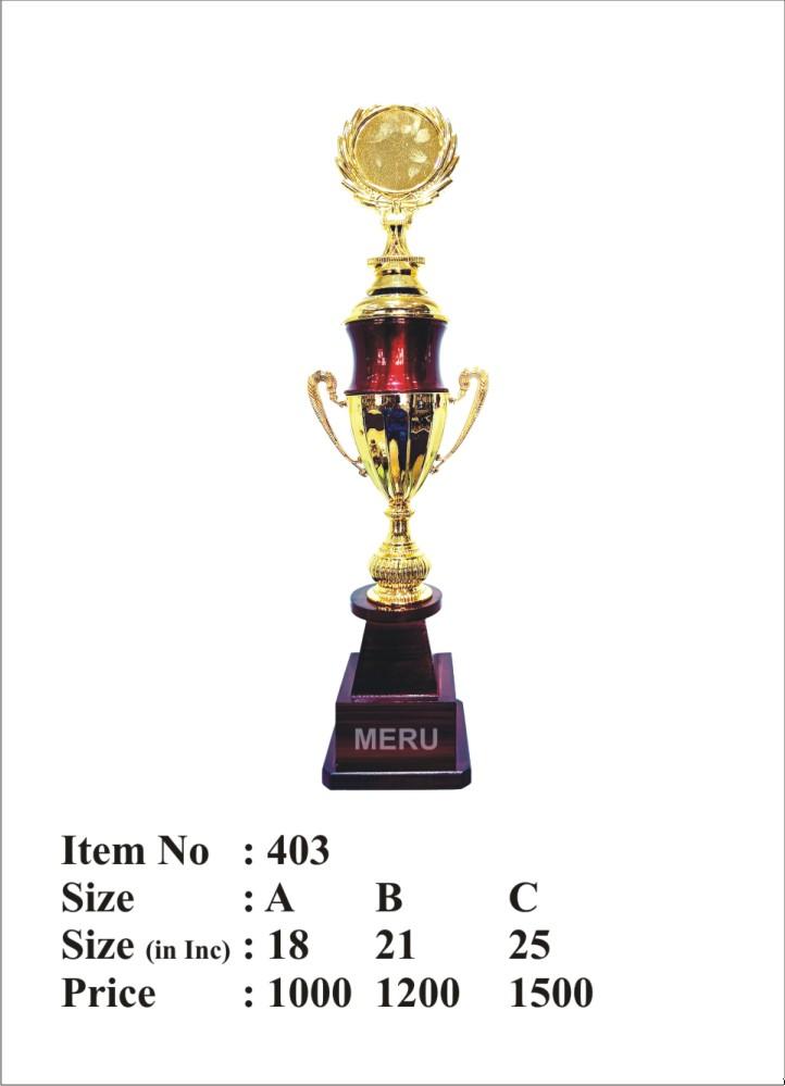 Image of a gold and maroon cup trophy; showcasing a classic design.