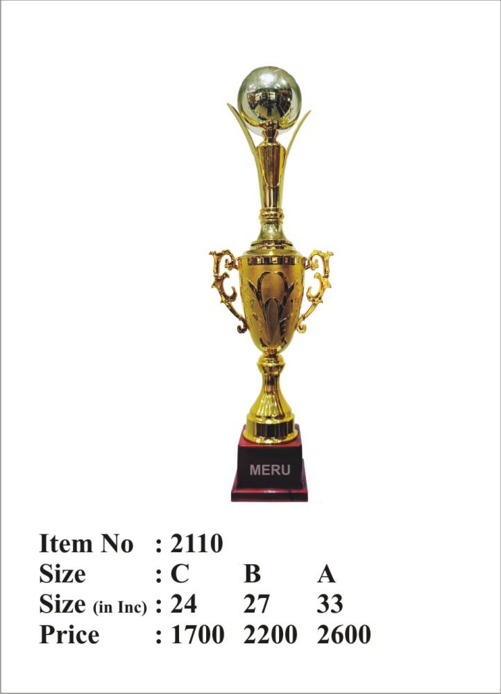Gold metal trophy with a sphere and cup design; perfect for sports awards.