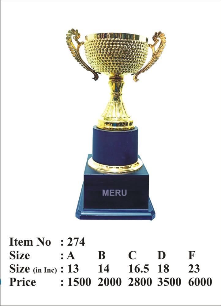 Gold metal trophy with a spherical cup; ideal for sports awards and corporate recognition.