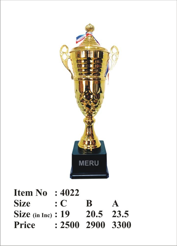 Gold metal cup trophy; ideal for sports awards and recognition.