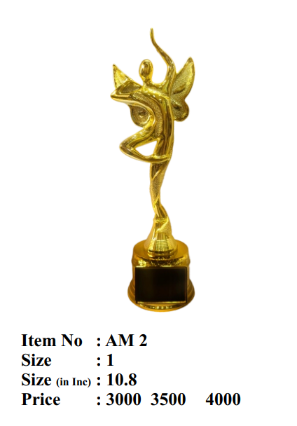Gold metal trophy with a winged figure; perfect for sports awards and recognition.