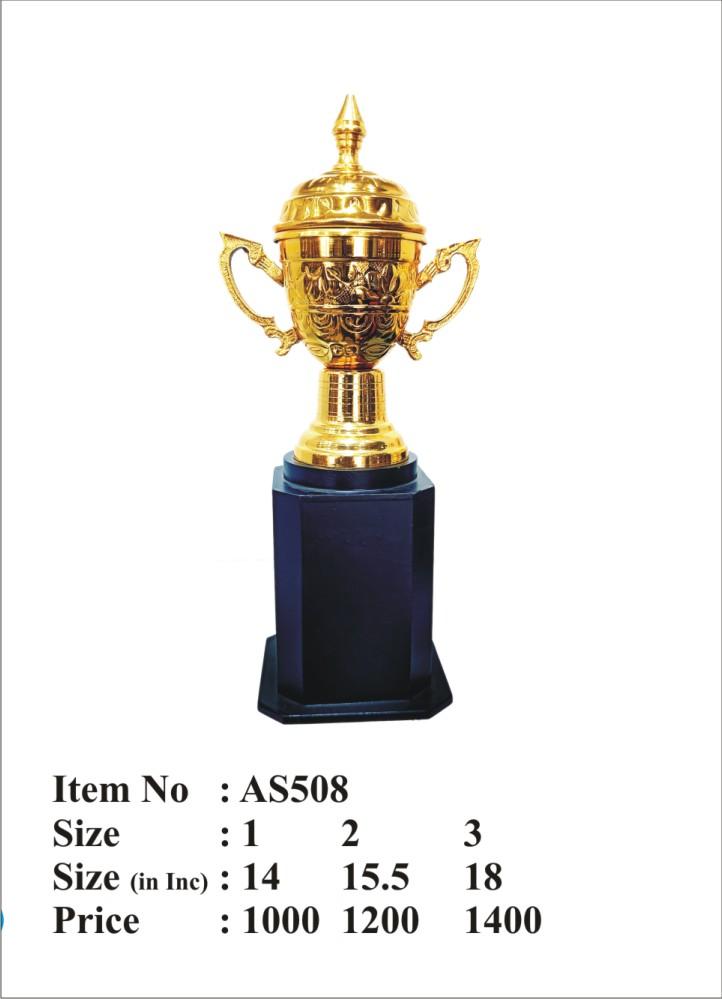 Gold metal cup trophy on black base; ideal for sports awards and recognition.
