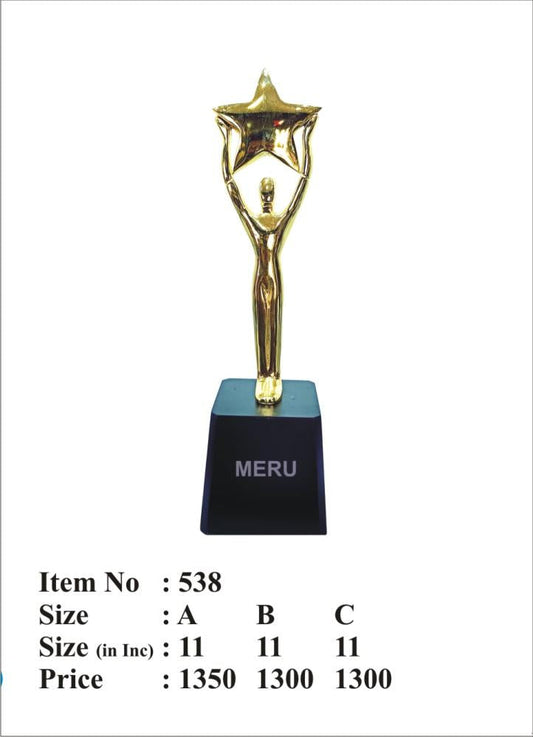 Gold star trophy; perfect for corporate awards and recognition.