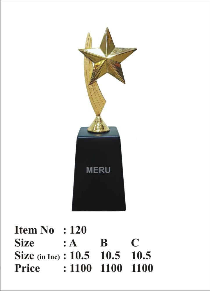 Striking gold star trophy; ideal for corporate trophy recognition and Awards for employee.