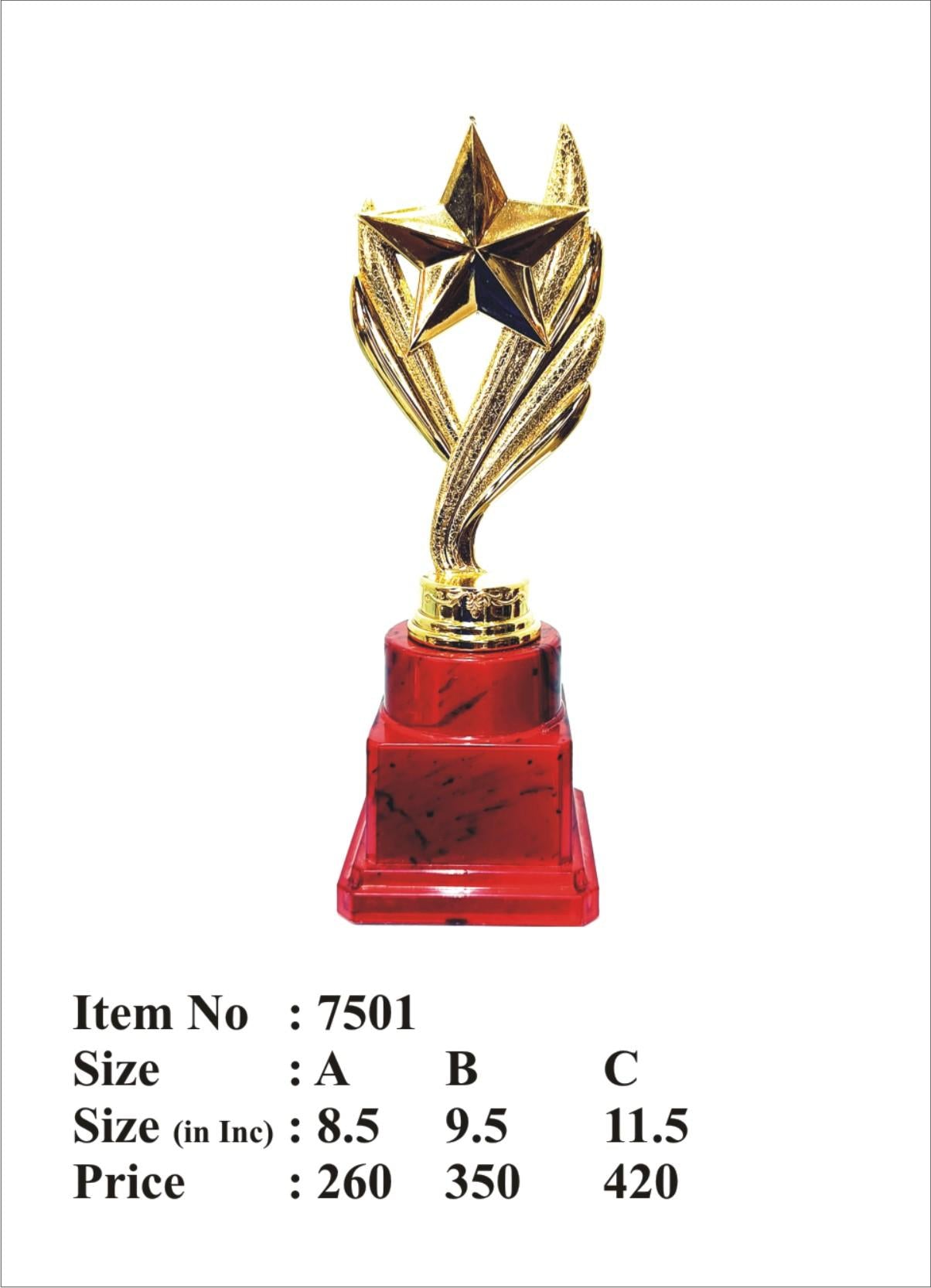 Gold Star Trophy on red marble base - perfect for recognizing achievements and celebrating success. Fiber trophies.