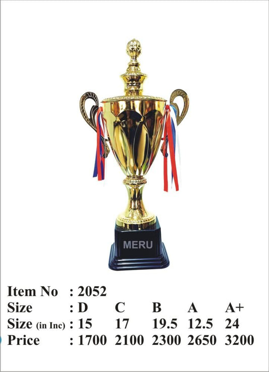 Gold trophy cup award; ideal for metal sports trophies and recognizing achievements.