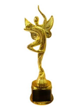 Gold figure trophy with wings on a base; ideal for awards and recognition.