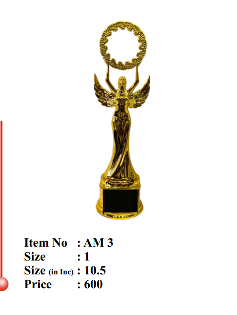 Gold Winged Victory Fibre Trophy AM 3 - Custom Fiber Trophies