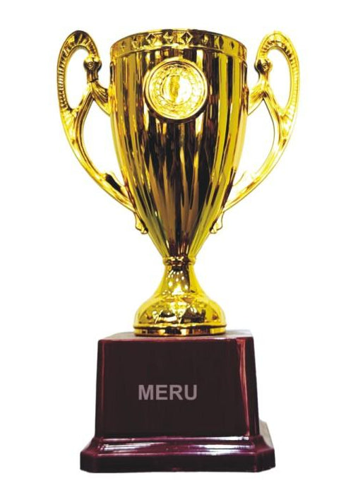 Gold award trophy with maroon base; ideal for recognition awards