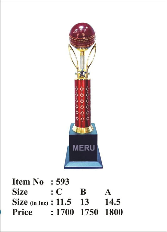 Golden cricket trophy with a miniature cricket ball; perfect for sports awards.