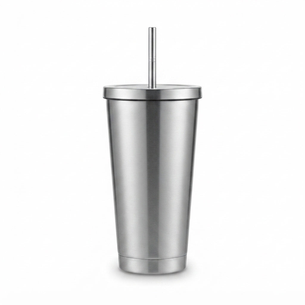 Insulated Straw Tumbler - Silver - Meru Trophy corporate gifting