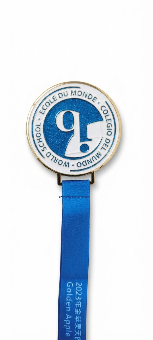 Custom Medal with Blue Ribbon Golden Apple Award 20235 - Meru Trophy