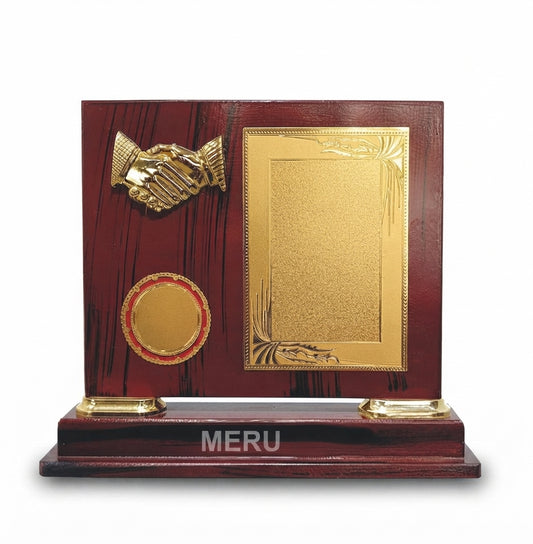 Wooden Handshake Award Custom Corporate Trophy 3179 - Meru Trophy