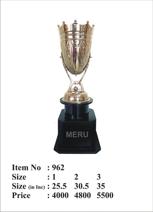 Silver metal trophy; perfect for sports awards and recognition.