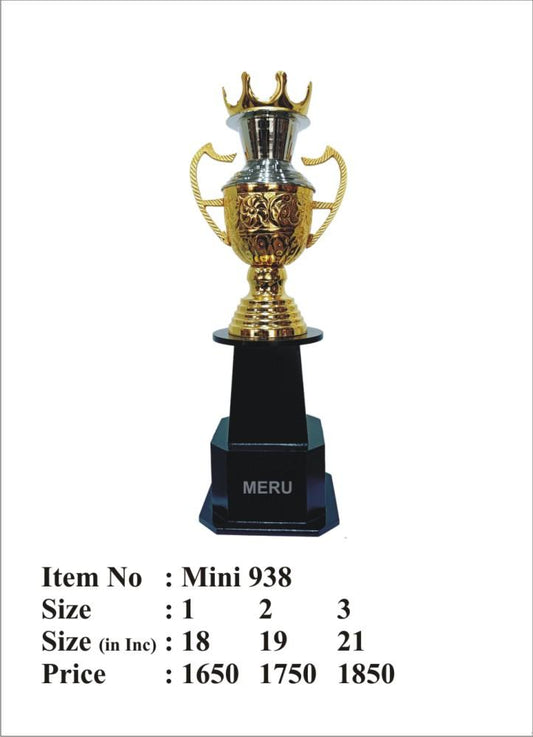 Gold metal trophy with floral detailing; ideal for sports awards and corporate recognition.