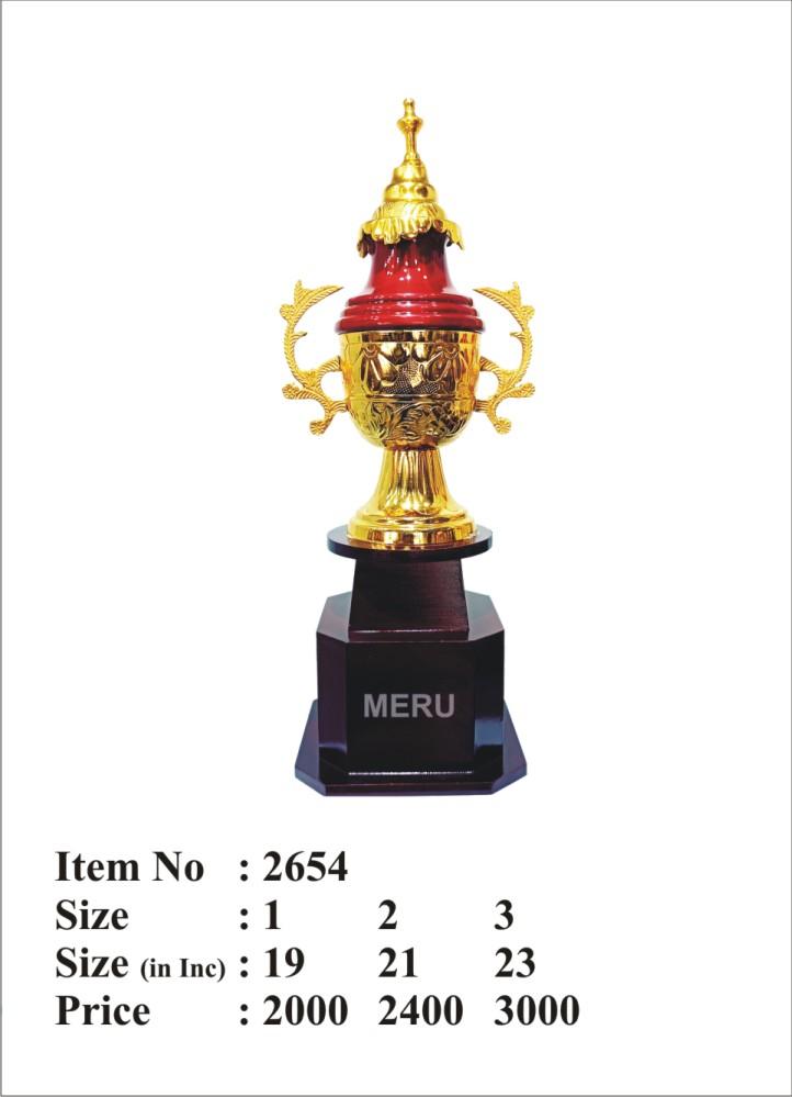 Gold and maroon metal trophy; ideal for sports awards and corporate recognition.