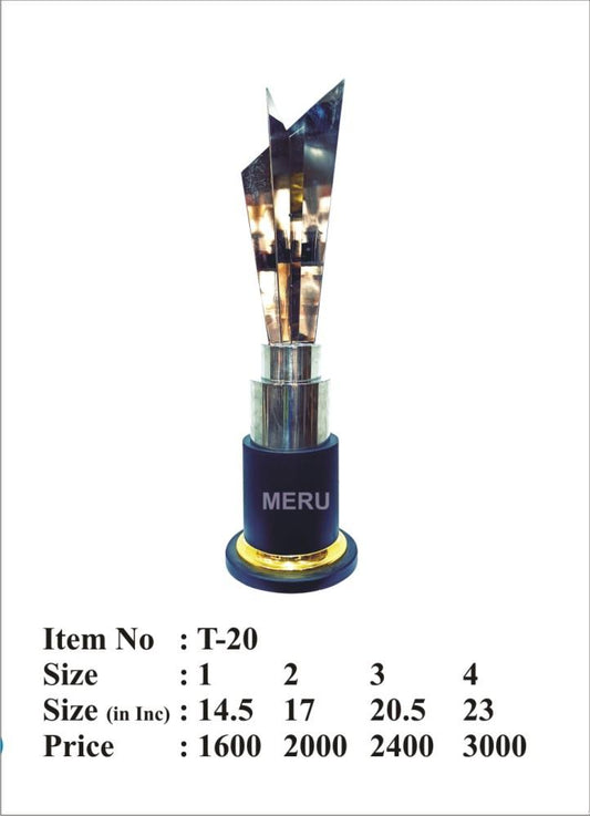 Silver and gold metal trophy award; perfect for sports recognition.