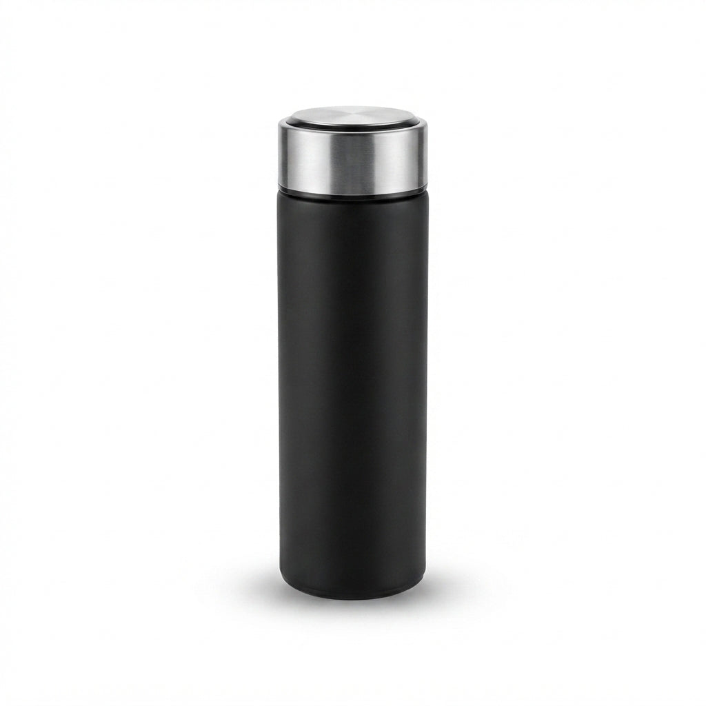 Slim Vacuum Flask with Steel Lid - Black - Meru Trophy corporate gifting