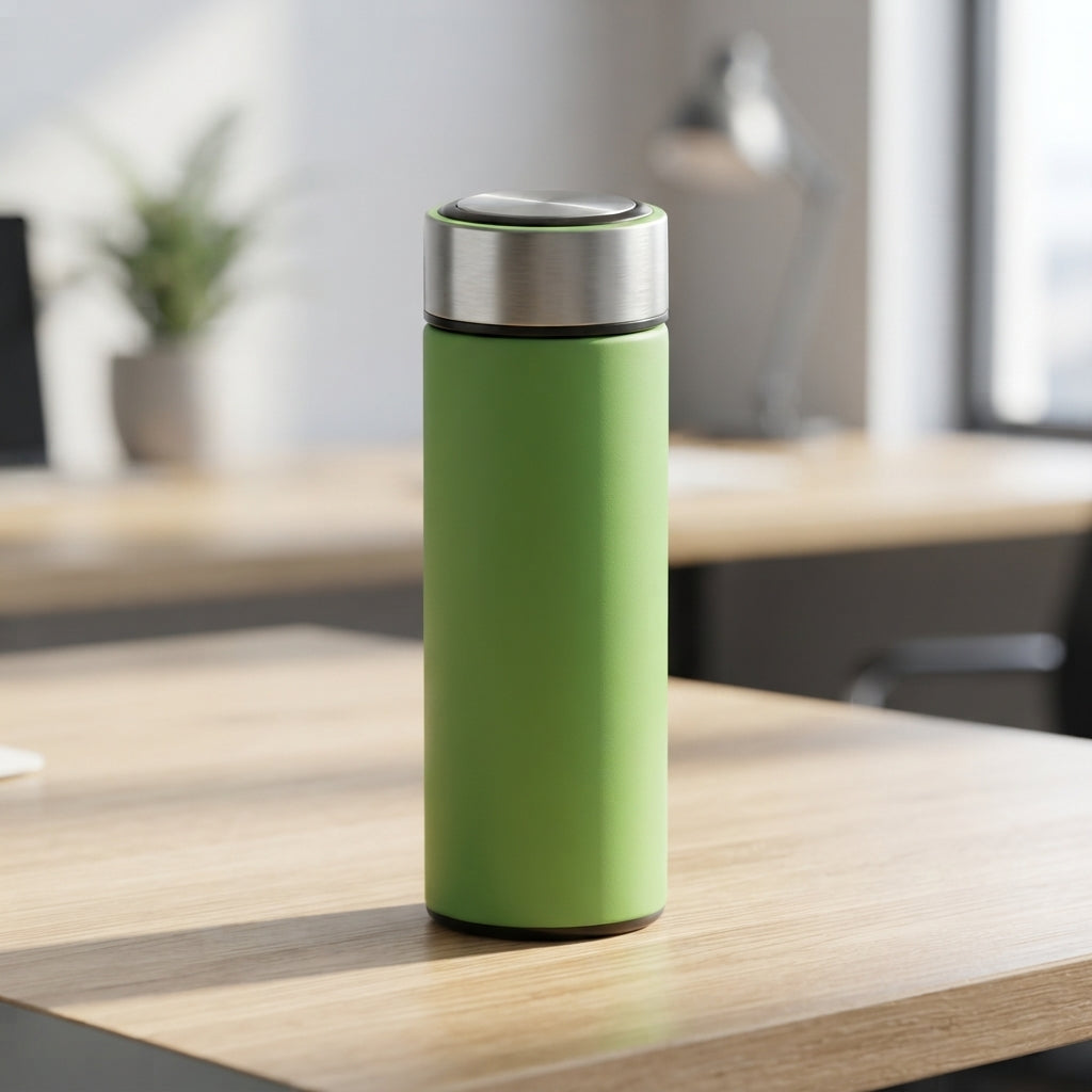 Slim Vacuum Flask with Steel Lid - lifestyle - Meru Trophy corporate gifting