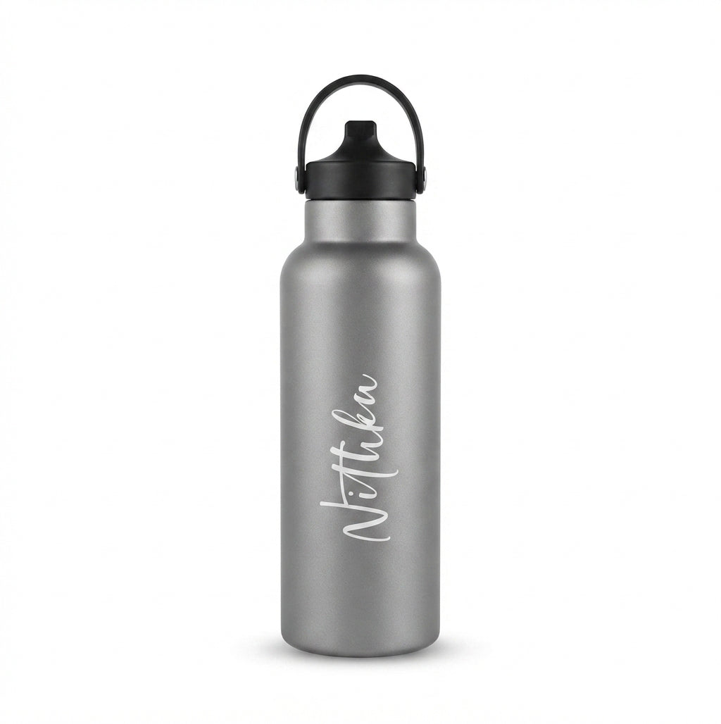 Sports Vacuum Bottle with Sipper Handle Lid - Grey - Meru Trophy corporate gifting