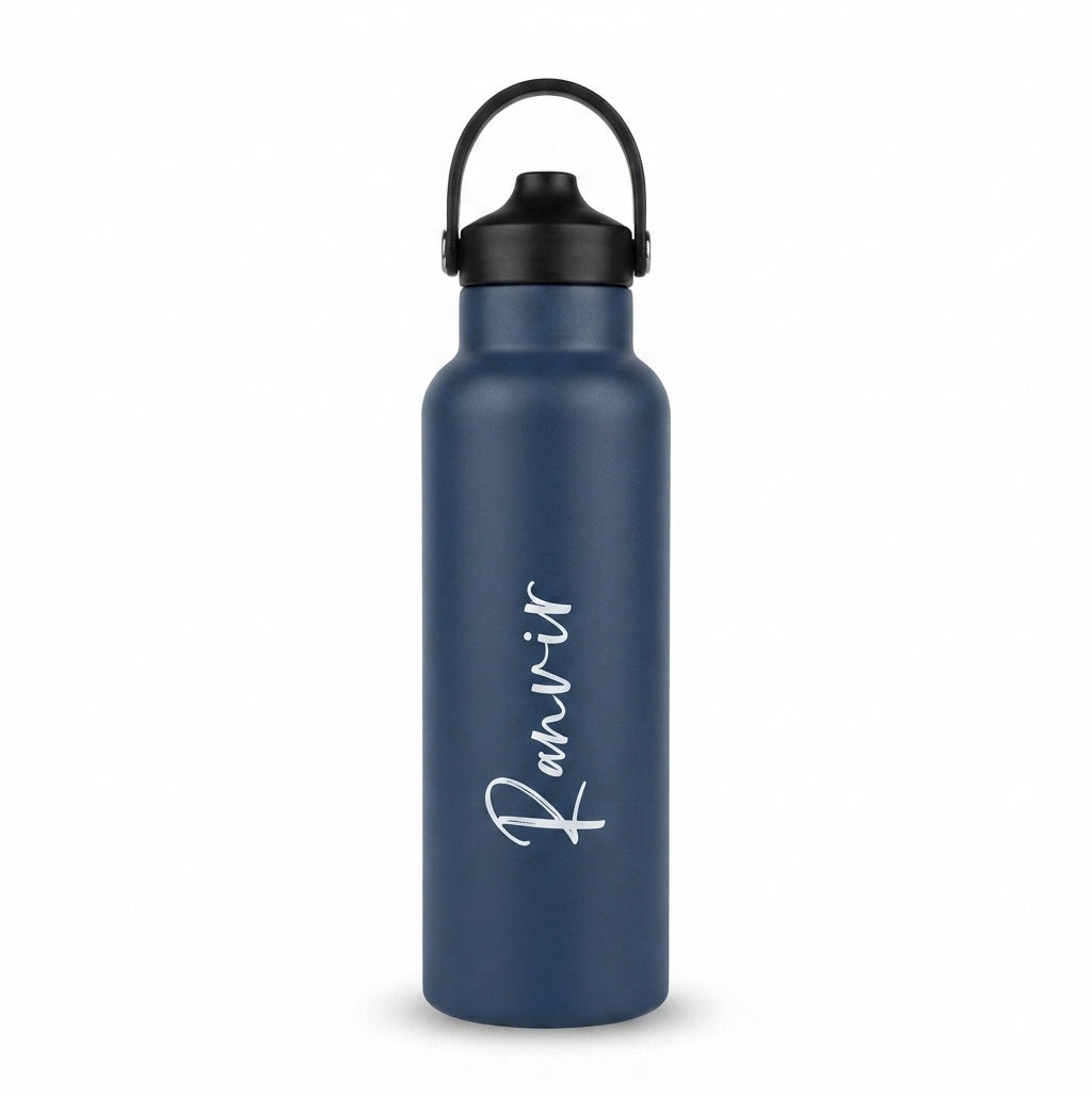 Sports Vacuum Bottle with Sipper Handle Lid - Navy - Meru Trophy corporate gifting