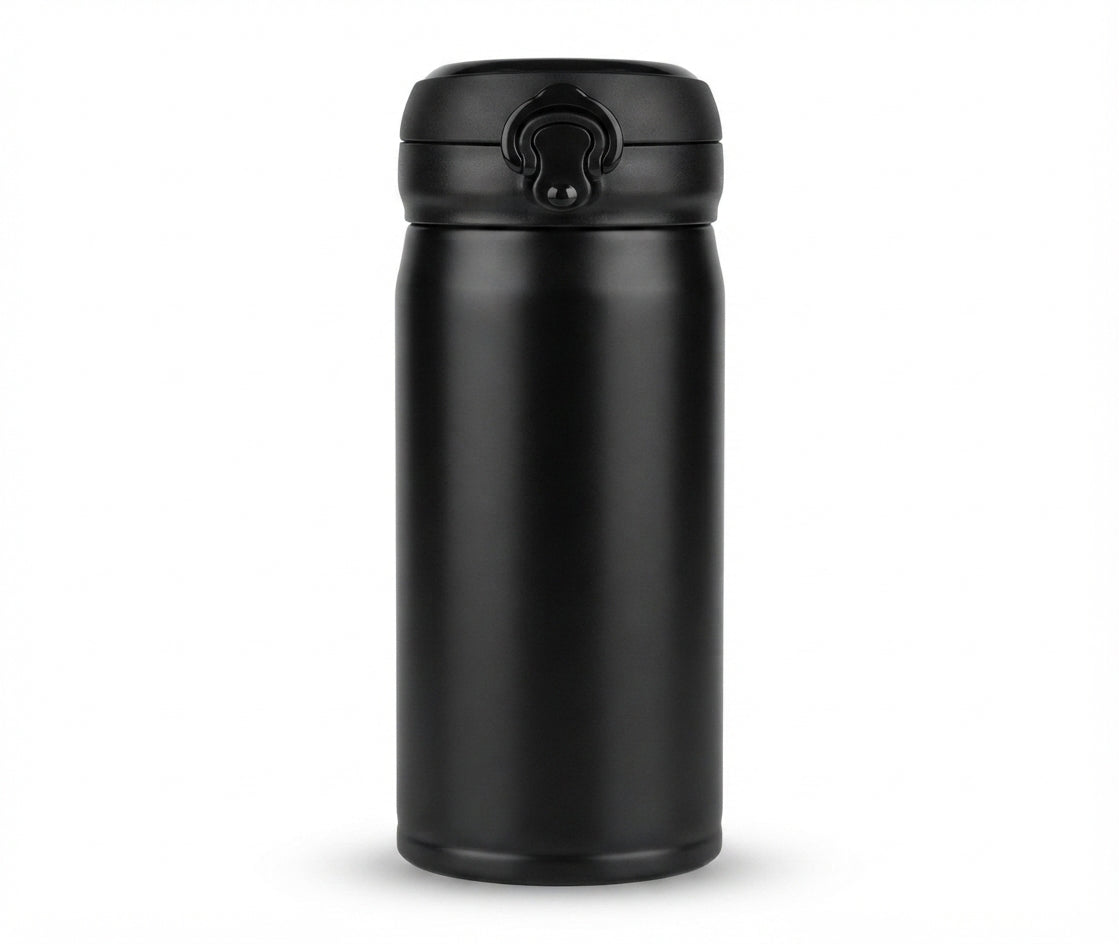 Vacuum Flask with Cup Handle Lid - Black - Meru Trophy corporate gifting
