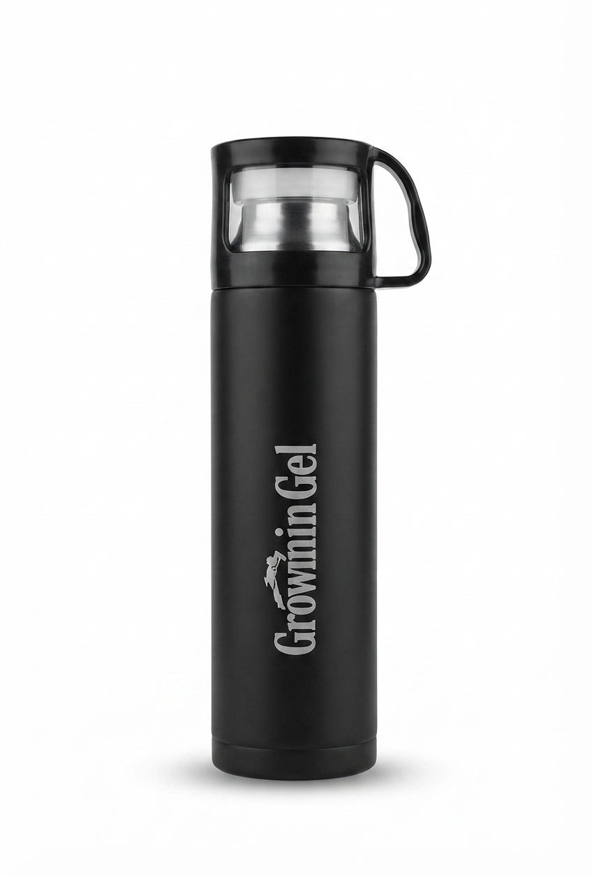 Vacuum Flask with Steel Cup Lid and Handle - Black - Meru Trophy corporate gifting