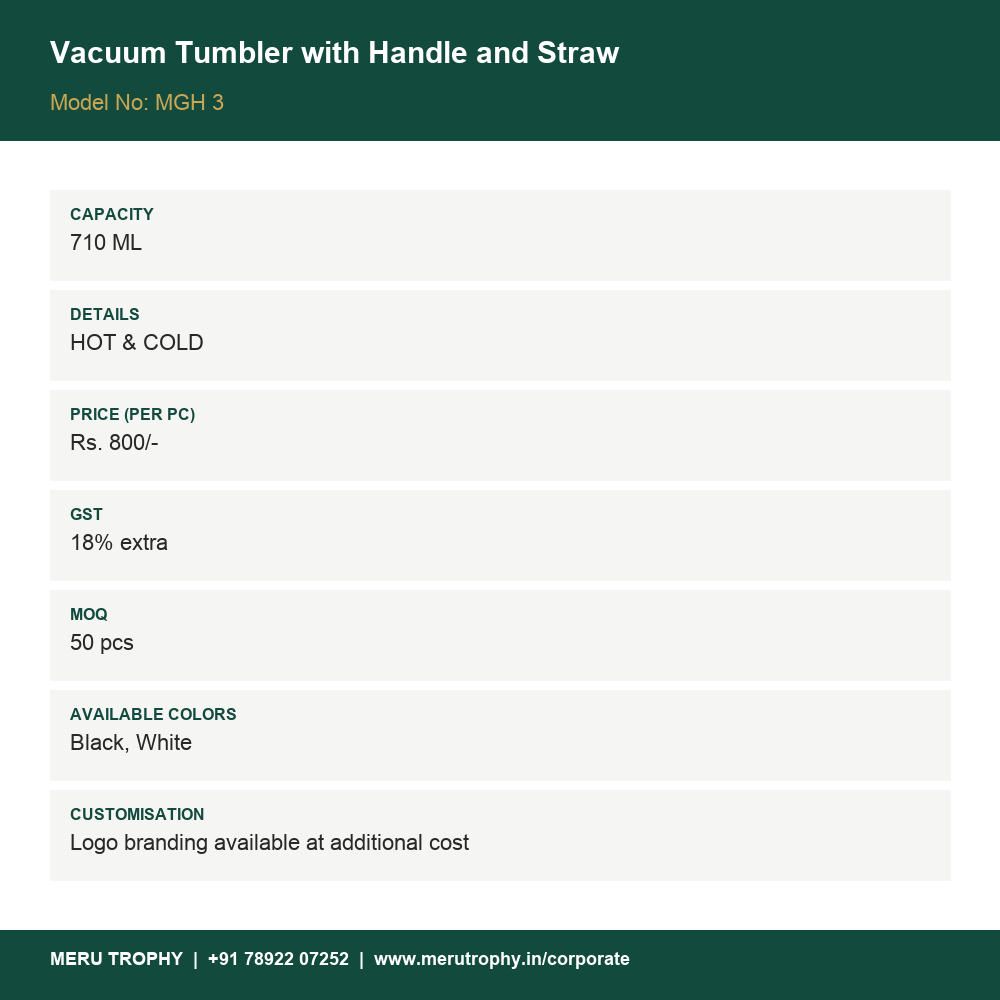 Vacuum Tumbler with Handle and Straw - details - Meru Trophy corporate gifting
