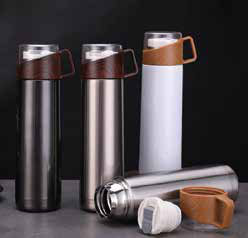 Vacuum Flask with Leather Strap Cup Lid 500 ML corporate gift - Meru Trophy Bangalore