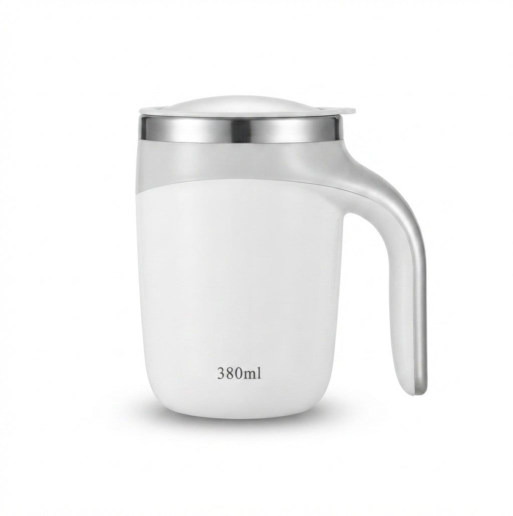 Self Stirring Stainless Steel Mug - White - Meru Trophy corporate gifting