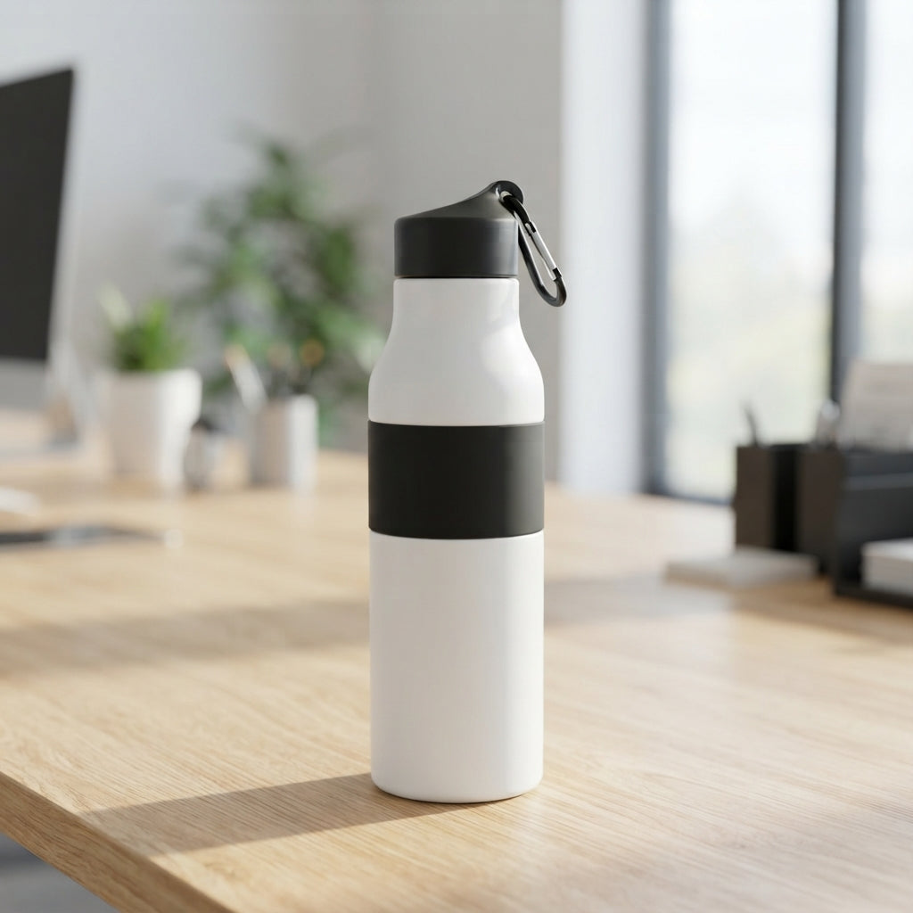 Two-Tone Sports Vacuum Bottle - lifestyle desk shot - Meru Trophy corporate gifting