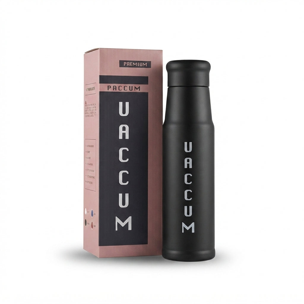 Slim Vacuum Bottle with Gift Box - Black - Meru Trophy corporate gifting