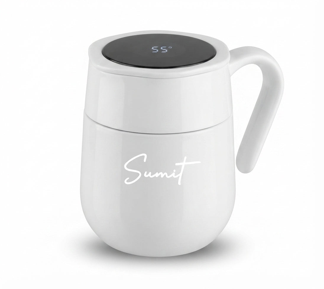 Temperature Display Smart Mug with Handle - White - Meru Trophy corporate gifting