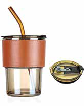 Glass mug with PU sleeve and straw 250 ml corporate gift - Meru Trophy Bangalore